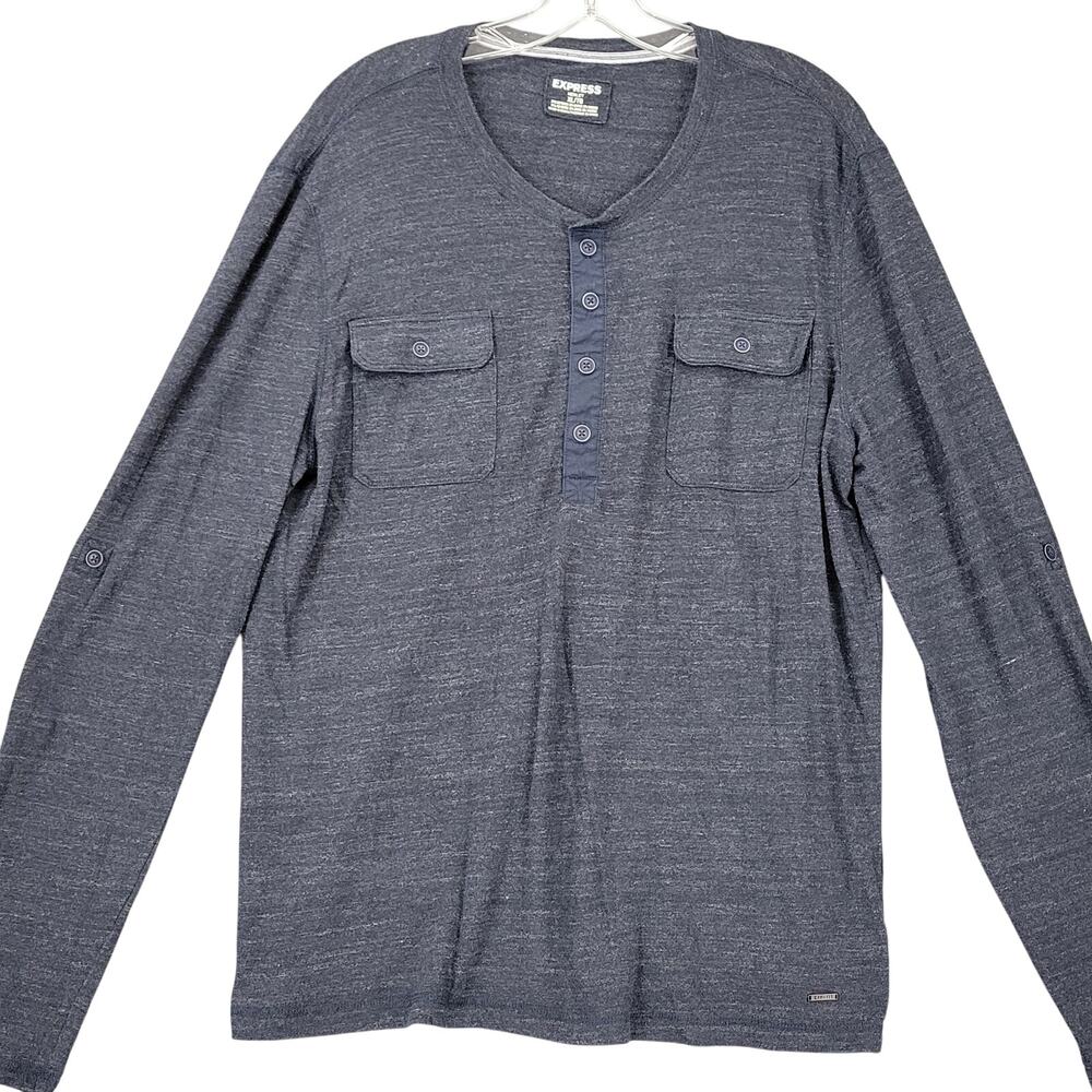 Express Navy Blue Henley Shirt Classic Long Sleeves Buttons Casual Mens Size XL